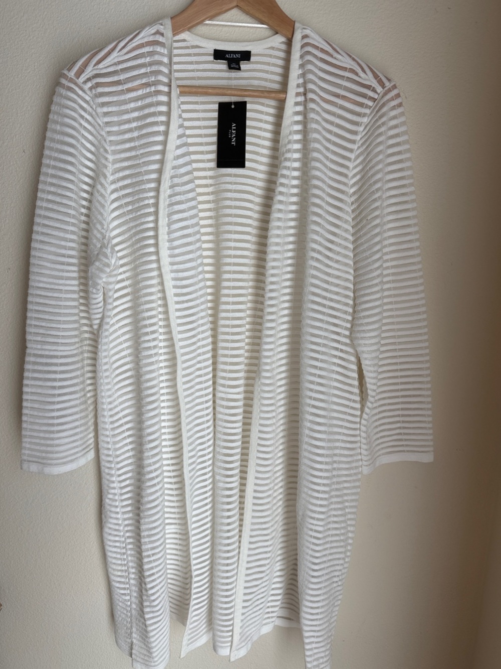 Alfani White Open-Front Sheer Stripe Cardigan Size Small